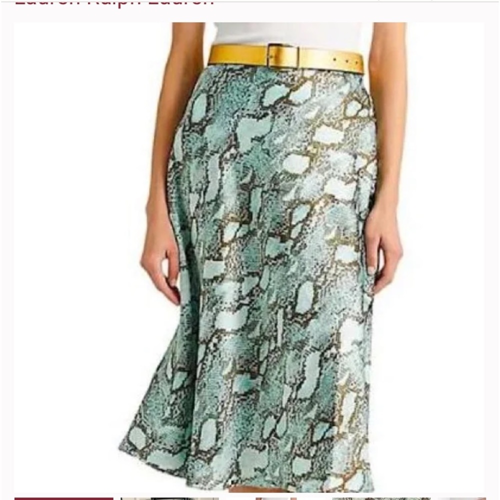 Ralph Lauren women Snake Skin Print Turquoise  Multi Satin Charmeuse skirt.